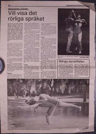 Tidningsartikel om dansvecka från Farsta kulturkommitté