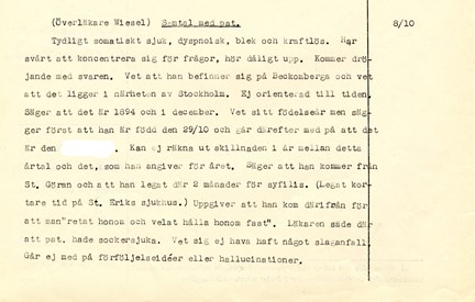 Utdrag ur patientjournal från Beckomberga sjukhus 1935