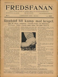 ”Mot krig och militarism, för fred och rätt” – utdrag ur tidningen Fredsfanan 1917