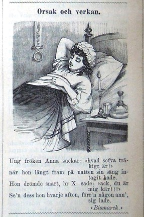 Orsak och verkan. Bildskämt i Söndags-Nisse – Illustreradt Veckoblad för Skämt, Humor och Satir, nr 47, den 24 november 1878