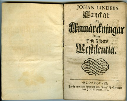 Johan Linders tankar om pesten, 1710