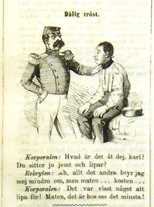 Dålig tröst. Bildskämt i Söndags-Nisse – Illustreradt Veckoblad för Skämt, Humor och Satir, nr 12, den 25 mars 1866