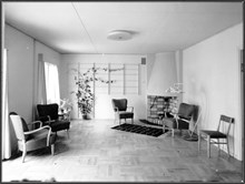 Interiör av personalbostäderna vid Söderby sjukhus. Sjuksköterskebostädernas samlingsrum.
