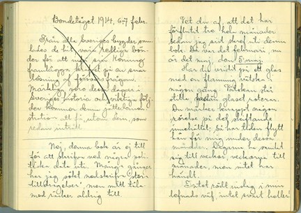 uppslag i dagbok med handskriven text