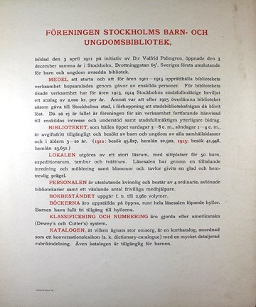 Informationsblad från Stockholms barn och ungdomsbibliotek