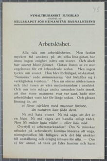 Arbetslöshet - nymalthusianskt flygblad utgivet av Sällskapet för Humanitär Barnalstring 1921