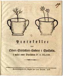 Protokoller hos öfwer-ståthållare-embetet i Stockholm, i målet emot direktören P.A. Blom. Stockholm, tryckte hos Carl Deleen, 1816.