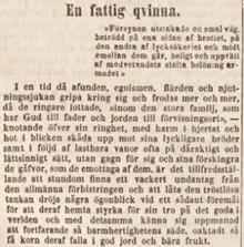 En fattig qvinna - socialreportage av Wendela Hebbe i Aftonbladet 22 februari 1850