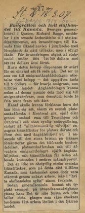 Emigration och vit slavhandel till Kanada, ur Stockholms Dagblad 1907.