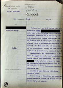 Polisrapport om gosse som dog efter olycka dagen då andra världskriget tog slut