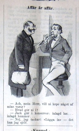 Affär är affär. Bildskämt i Söndags-Nisse – Illustreradt Veckoblad för Skämt, Humor och Satir, nr 2, den 12 januari 1879