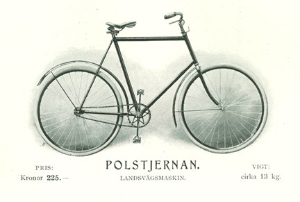 Tecknad bild av Polstjernan herrcykel från Wiklunds velocipedfabrik.