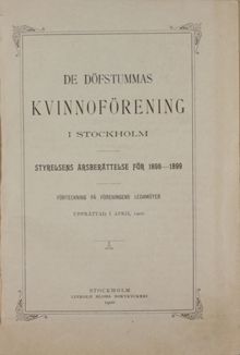 De dövas kvinnoförening i Stockholm – årsberättelse 1898 - 1899