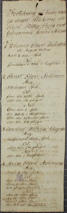 Frånvarolista – Klara fri- och fattigskola för flickor 1813