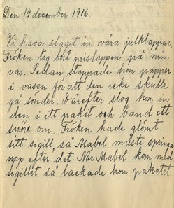Manillaskolan -  dagboksanteckning om julklappsinslagning 1916