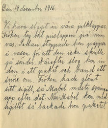 Manillaskolan - dagboksanteckning om julklappsinslagning 1916