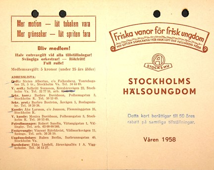 Tryckt programblad från Stockholms hälsoungdom 1958