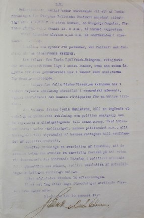 PM från möte med Landsföreningen för kvinnans politiska rösträtt 1917