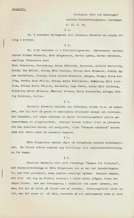 Protokoll från kurs vid kvinnliga medborgarskolan vid Fogelstad, 1930
