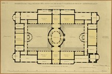Ragnar Östbergs förslag till Rådhus från 1902, plan av våningen 1 1/2 tr.