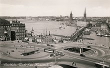 Utsikt från Katarinahissen mot Södermalmstorg och Västra Slingan i Slusskarusellen