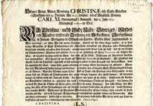 Hennes Kongl. May:tz Drottning Christinae åth Tyska Kyrckian i Stockholm den 24. Decembr. Åhr 1647. förlänte, och af Högstsahl. Konung Carl XI. Glorwyrdigst i Åminnelse, den 15. Julii 1675. Allernådigst confirmerade Bref.