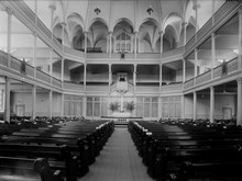 Blasieholmskyrkan, interiör. Blasieholmsgatan 5. Kyrkan revs 1964