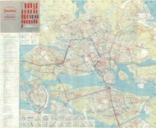 Stockholmskarta år 1961 - med spårvägsbolagets linjenät