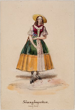 Porträtt av operasångerskan Jenny Lind i rollen som Amina i Bellinis opera Sömngångerskan 