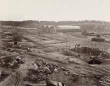 Uppbyggnad av slakthusområdet. Bild daterad 3 okt. 1909