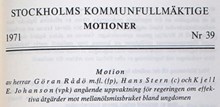 Motion angående uppvaktning för regeringen om effektiva åtgärder mot mellanölsmissbruket bland ungdomen - Kommunfullmäktige 1971