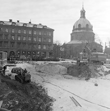 Byggandet av tunnelbanan vid Östermalmstorg
