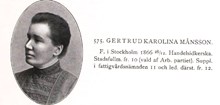 Gertrud Månsson. Ledamot av Stadsfullmäktige 1910-1915 och 1919-1931