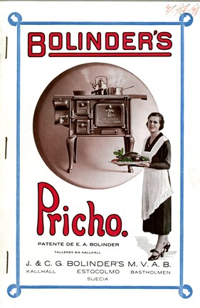 Bild på spis och en kvinna med texten Pricho i röd text. 