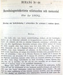 Förslag om inskränkning i arbetstiden för arbetare i stadens tjänst - Salomon August Andrée 1892