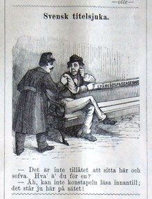 Svensk titelsjuka. Bildskämt i Söndags-Nisse – Illustreradt Veckoblad för Skämt, Humor och Satir, nr 47, den 24 november 1878