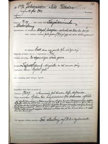Nils Vilhelm Johansson i Barnhemmet Fleminggatan 22:s inskrivningsjournal 1907