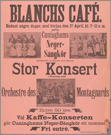 Konsert med "Cuninghams negersångkör" på Blanchs café - Affisch