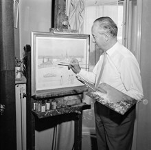 Stagneliusvägen 34. Konstnären Einar Jolin i sin ateljé, som angränsade till bostaden