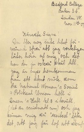 Brev till Signe Bergman från Alfhild Lamm