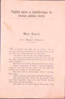 ”Mor Karin” övertygas om att vara med och starta rösträttsförening – 1909