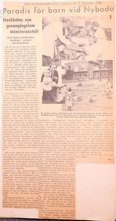 Tidningsartikel om barnhemmet Nyboda