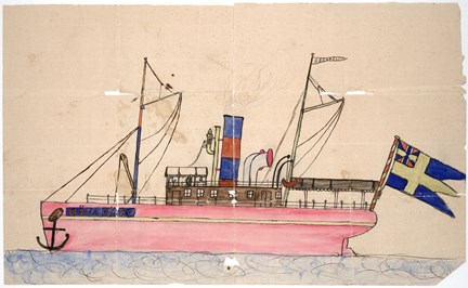Teckning föreställande båt av Gerhard Magnusson