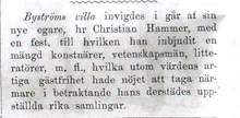 Notis om invigningen av Christian Hammers konstsamlingar i Söndags-Nisse – Illustreradt Veckoblad för Skämt, Humor och Satir, nr 20, den 20 maj 1866