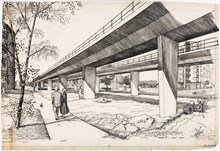 Perspektiv av viadukt i Farsta 1959