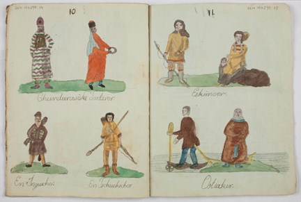 Josabeth Sjöbergs färglagda teckningar föreställande olika folkslag