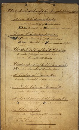 Tariff för ammbeklädnad cirka år 1880
