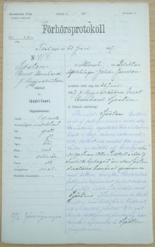 F.d. byggnadsritaren Ernst Bernhard Sjösten, 43, häktad för lösdriveri 23 juni 1887 - polisförhör