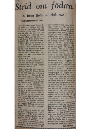 Dr. Iwan Bolin är elak mot vegetarianer - artikel 1937