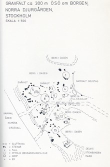 Karta av gravfält på Norra Djurgården